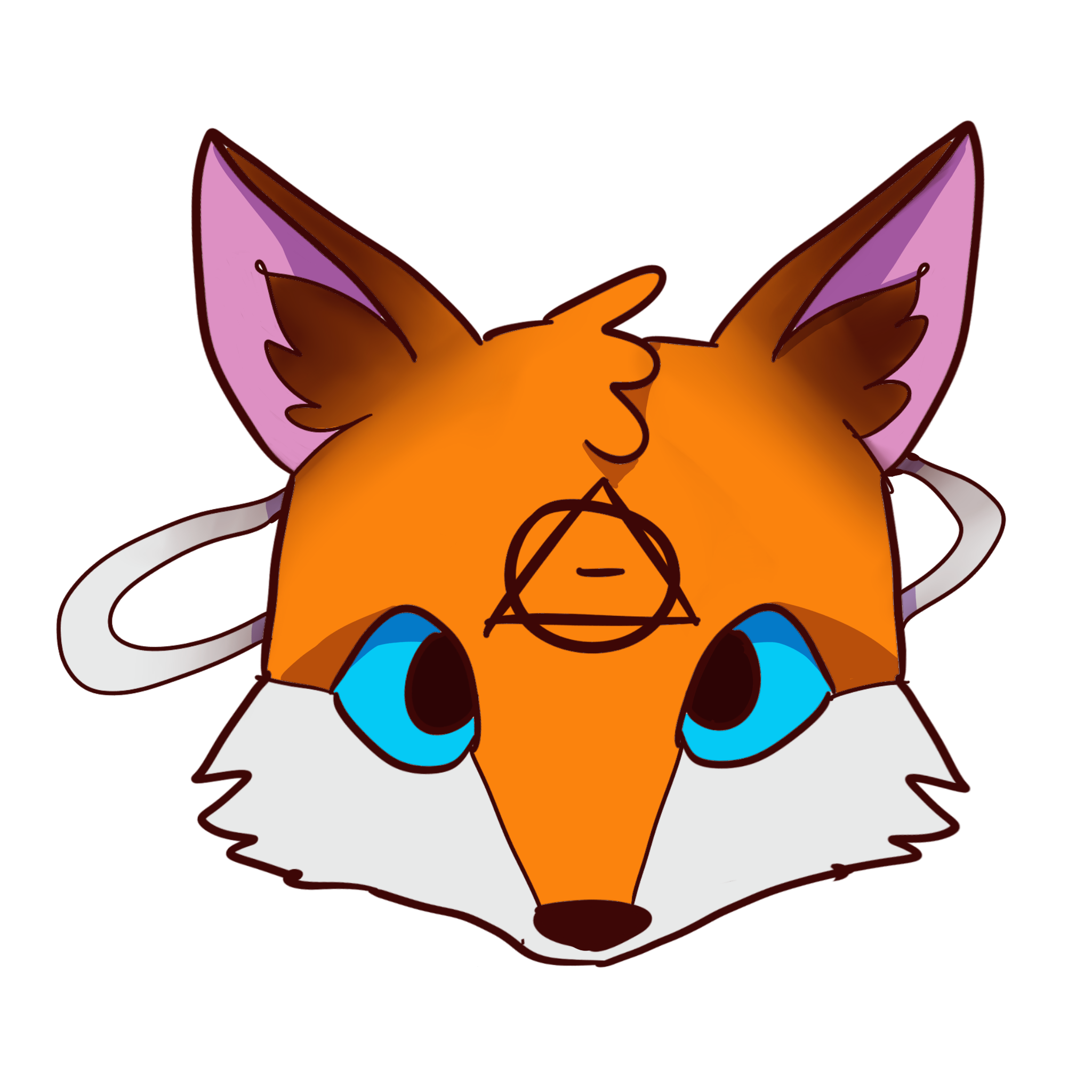 orange fox mask with therian symbol on forehead